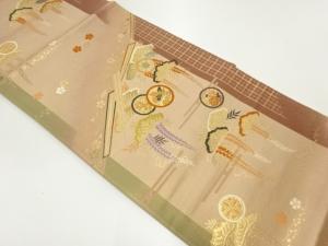 扇に松藤模様織出し袋帯